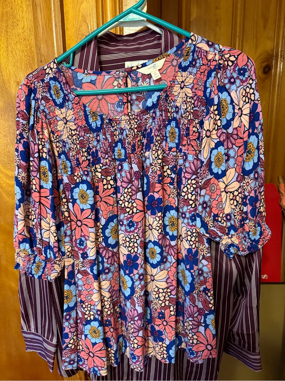 Floral Smocked Peasant Top - Pink & Blue